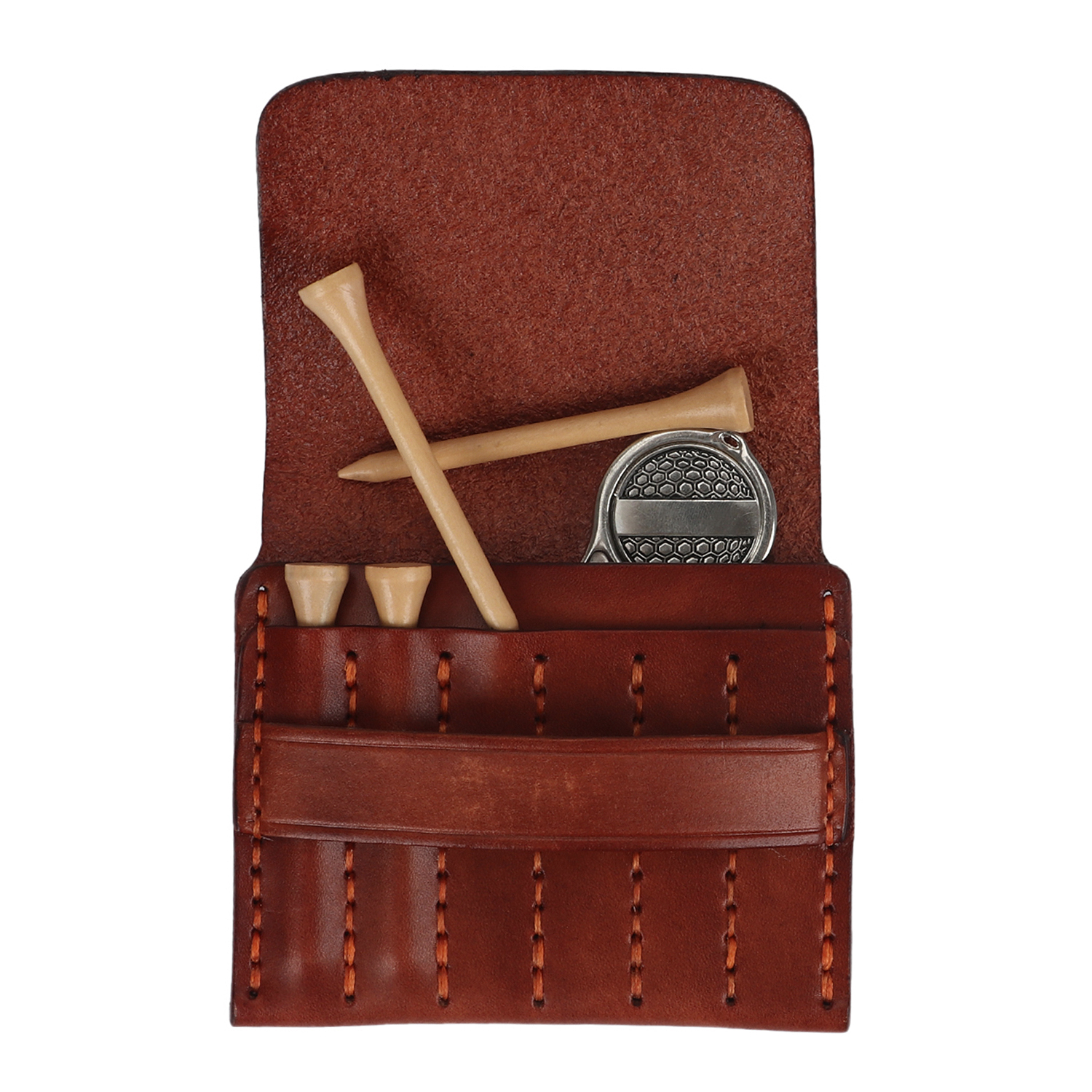 TOURBON Vintage Portable Golf Tee Holder Clip Divot Carrier Genuine Leather-TOURBONSTORE