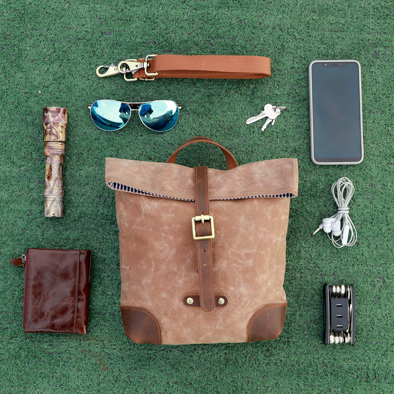 TOURBON Waxed Canvas Bike Handlebar Pannier Lunch Tote Bag