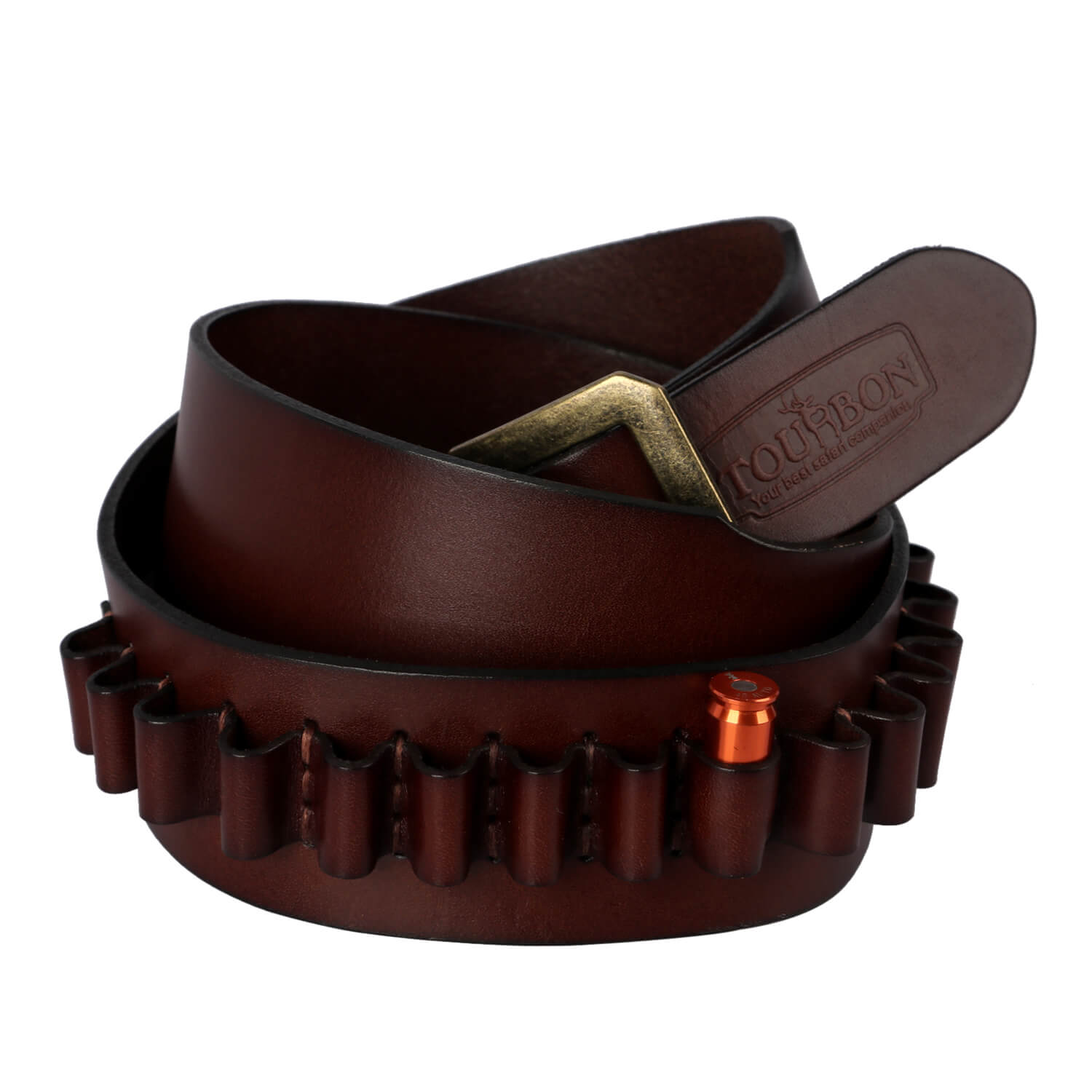 TOURBON Adjustable Leather Bandolier Pistol Cartridge Belt for 44/45- Brown
