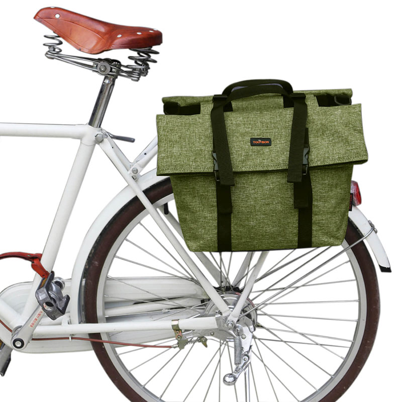 Tourbon Bike Rear Rack Bags Pannier Backpack Rucksack Shoulder Tote Case Canvas 