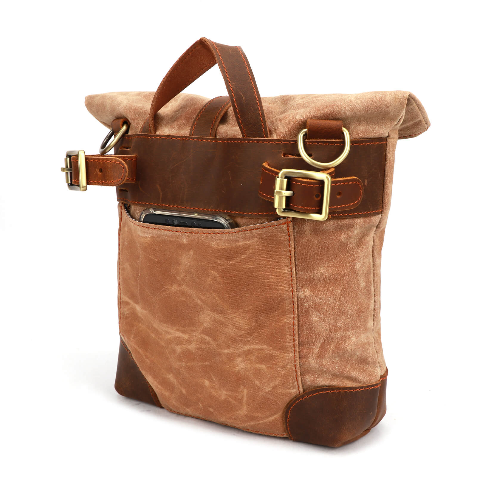 TOURBON Waxed Canvas Bike Handlebar Pannier Lunch Tote Bag