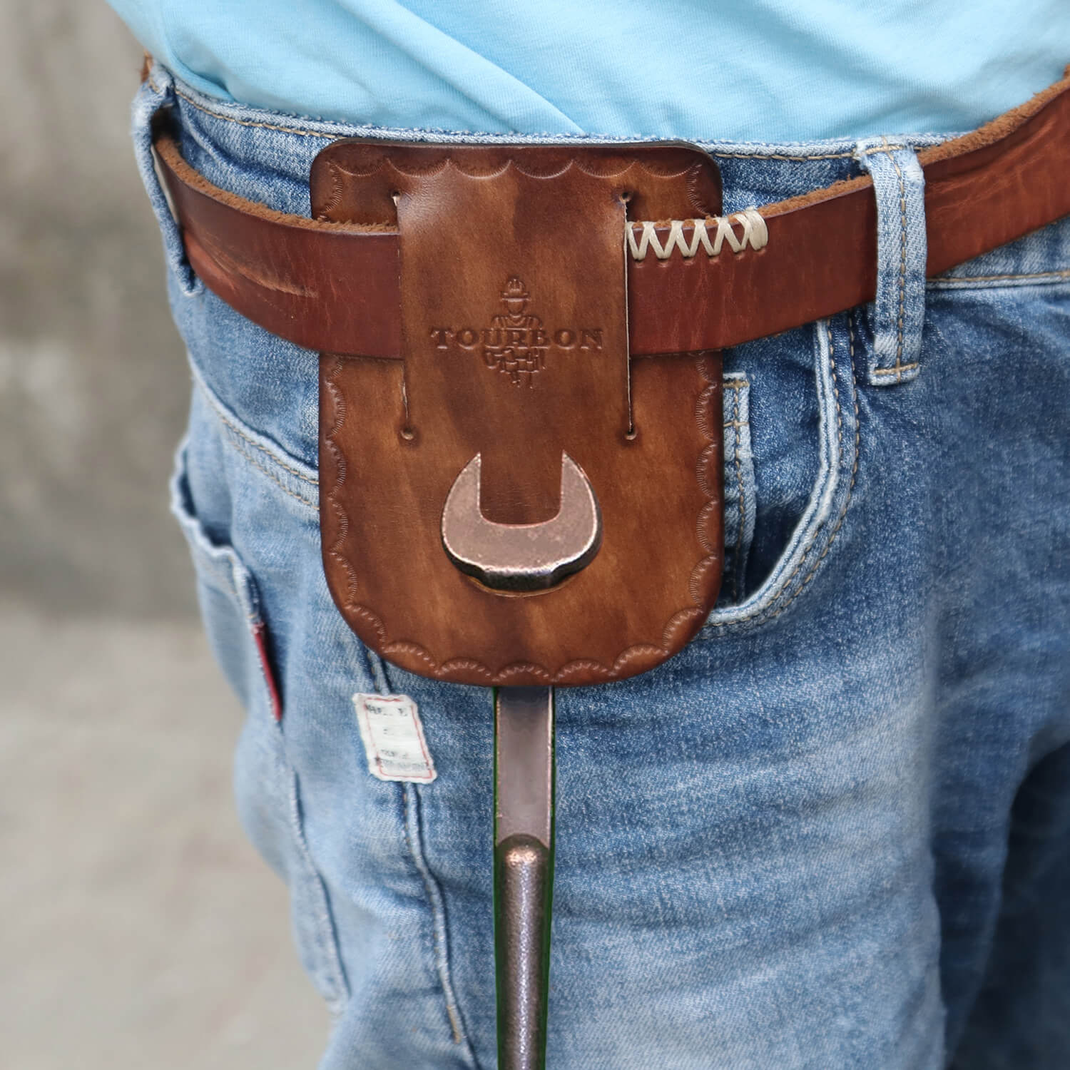 TOURBON Leather Tape Measure Hanger Tools Carrier Spud Wrench Holder Belt Pouch 