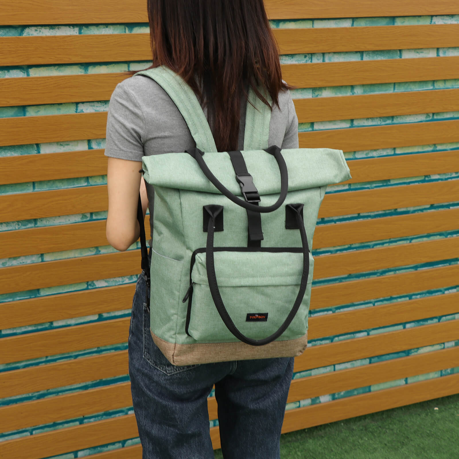 TOURBON Bike Pannier Tote Bag - 8L Canvas Quick-Release Bicycle Rear Rack Bag