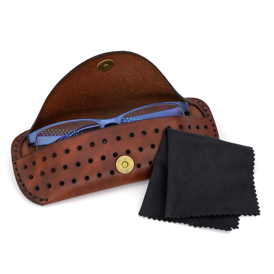 TOURBON Leather Eyeglass Carrying Case