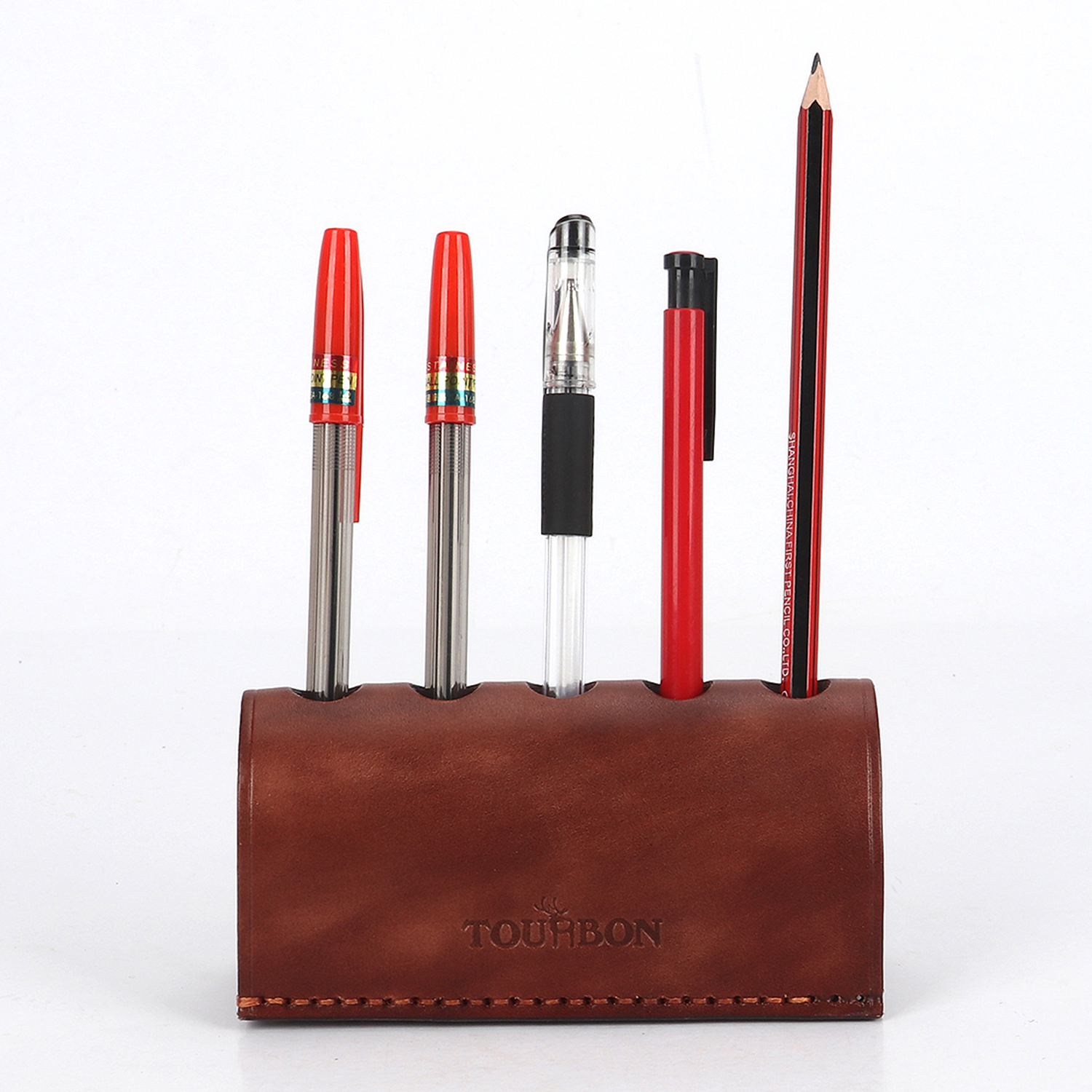 TOURBON Leather Pen Holder Pencil Display Case for Office Desk (Vintage Brown)-TOURBONSTORE