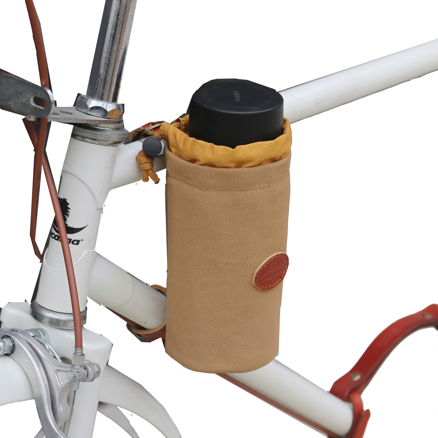 TOURBON Canvas and Leather Bicycle Water Bottle Cup Holder Wine Carrier
