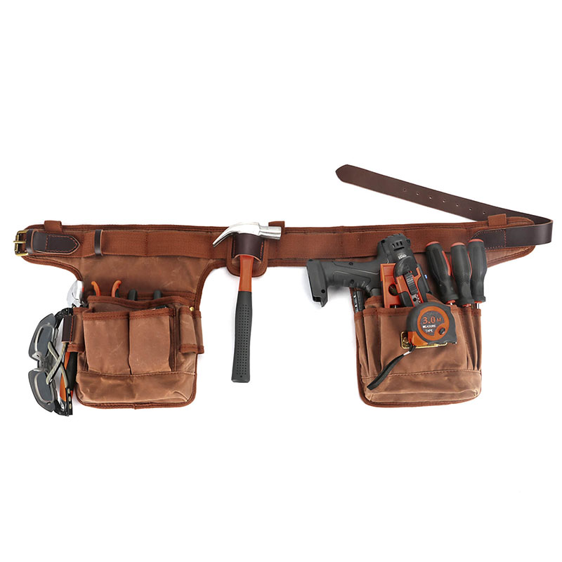 TOURBON Wax Canvas Carpenters Tool Bag Work Apron Belt with Suspenders