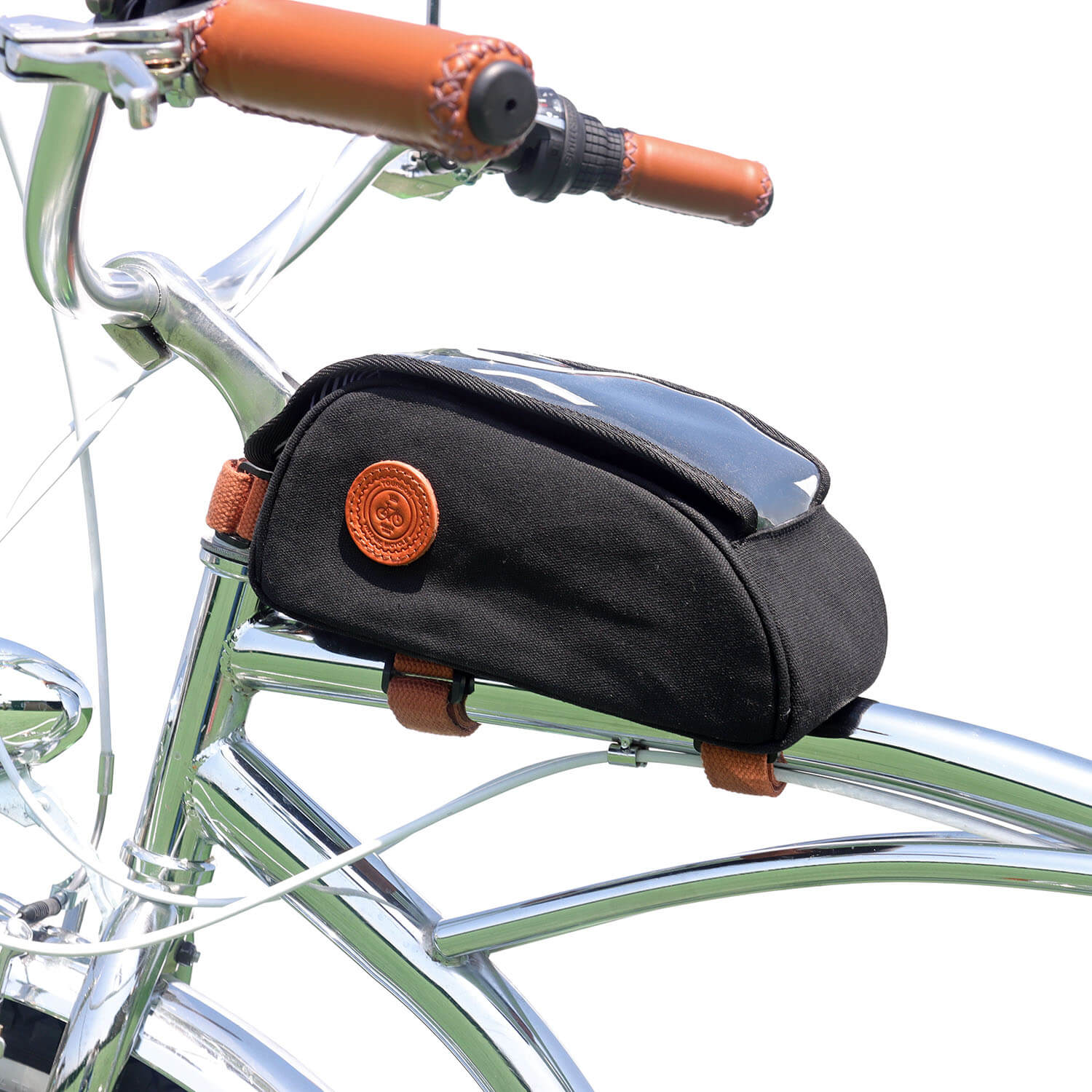 TOURBON Water-resistant Bike Cell Phone Holder Top Tube Frame Case- Canvas and Leather-TOURBONSTORE