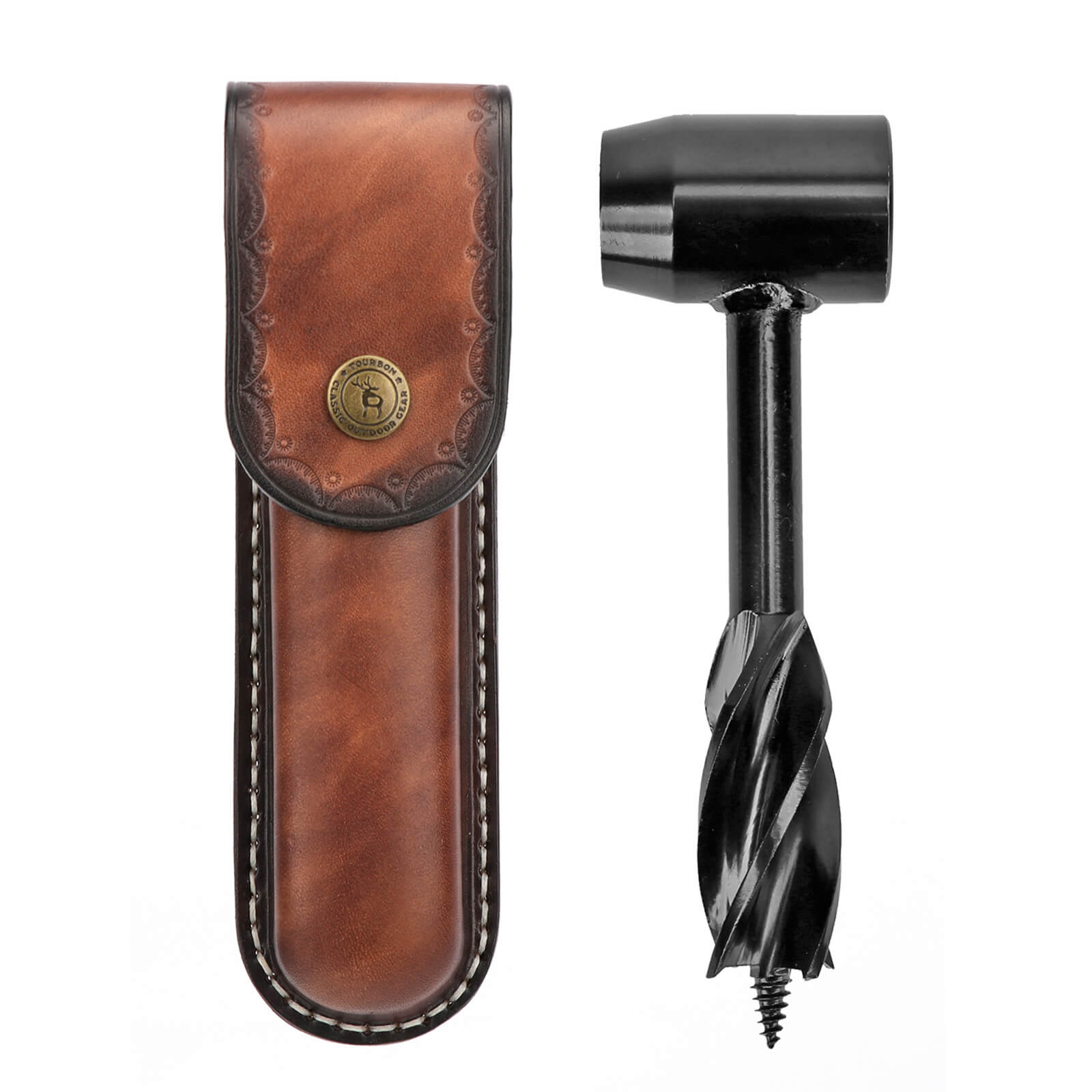TOURBON Manual Auger Drill Bit with Leather Tool Holster