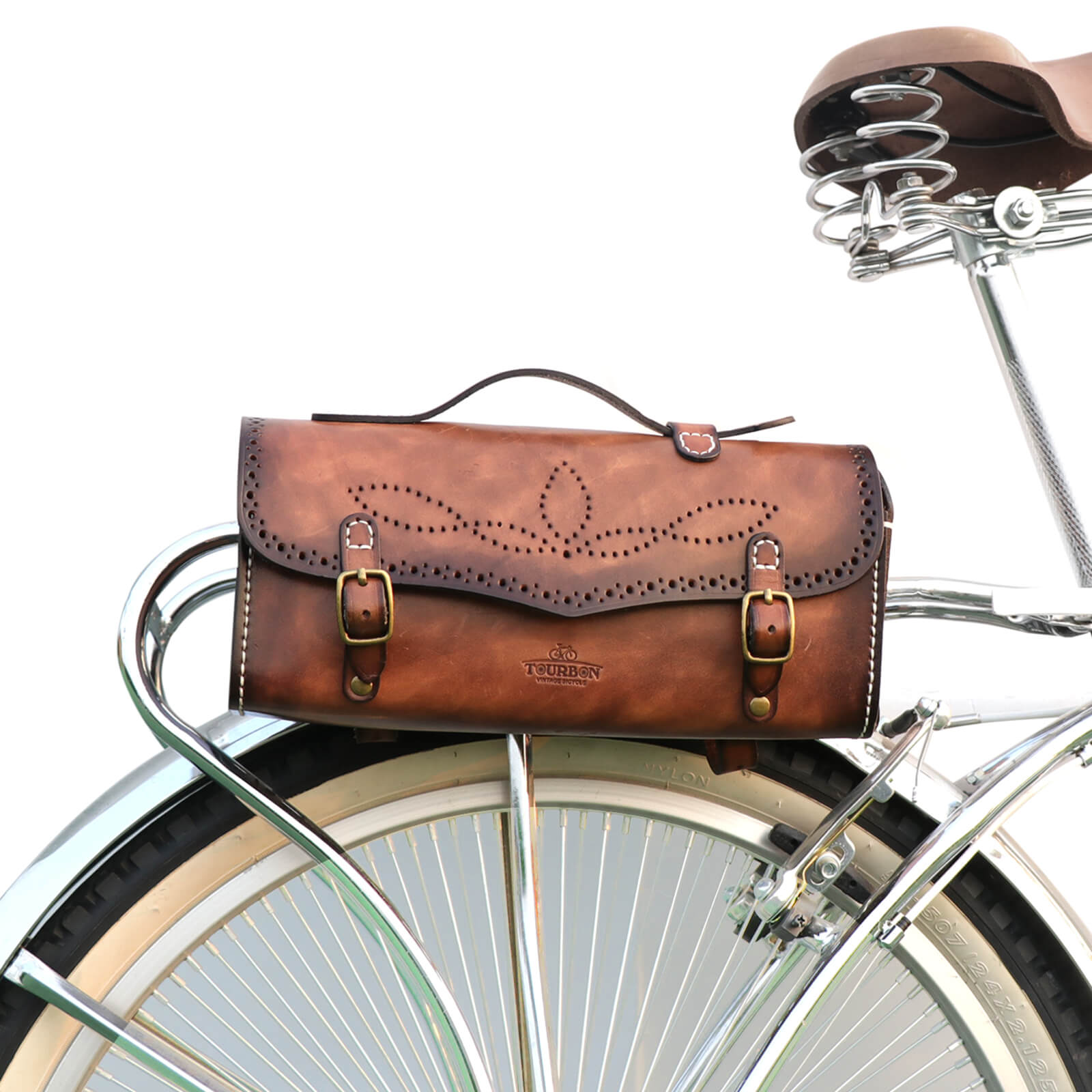 Tourbon Vintage Leather Bike Handlebar Bag Bicycle Pannier Motorcycle Pouch Saddle Bags Premium Handbag