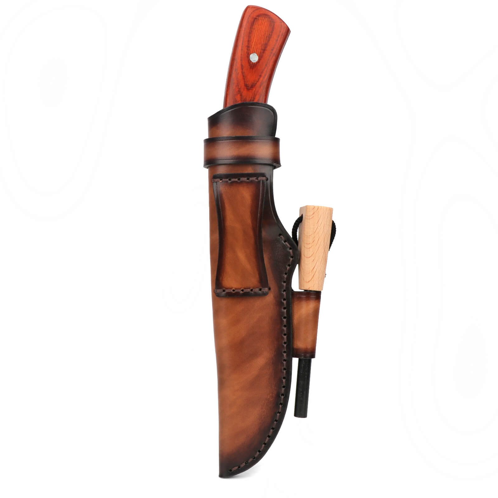 Tourbon Leather Fixed Blade Knife Sheath with Fire Starter Slot for Outdoor Hunting Bushcraft Camping