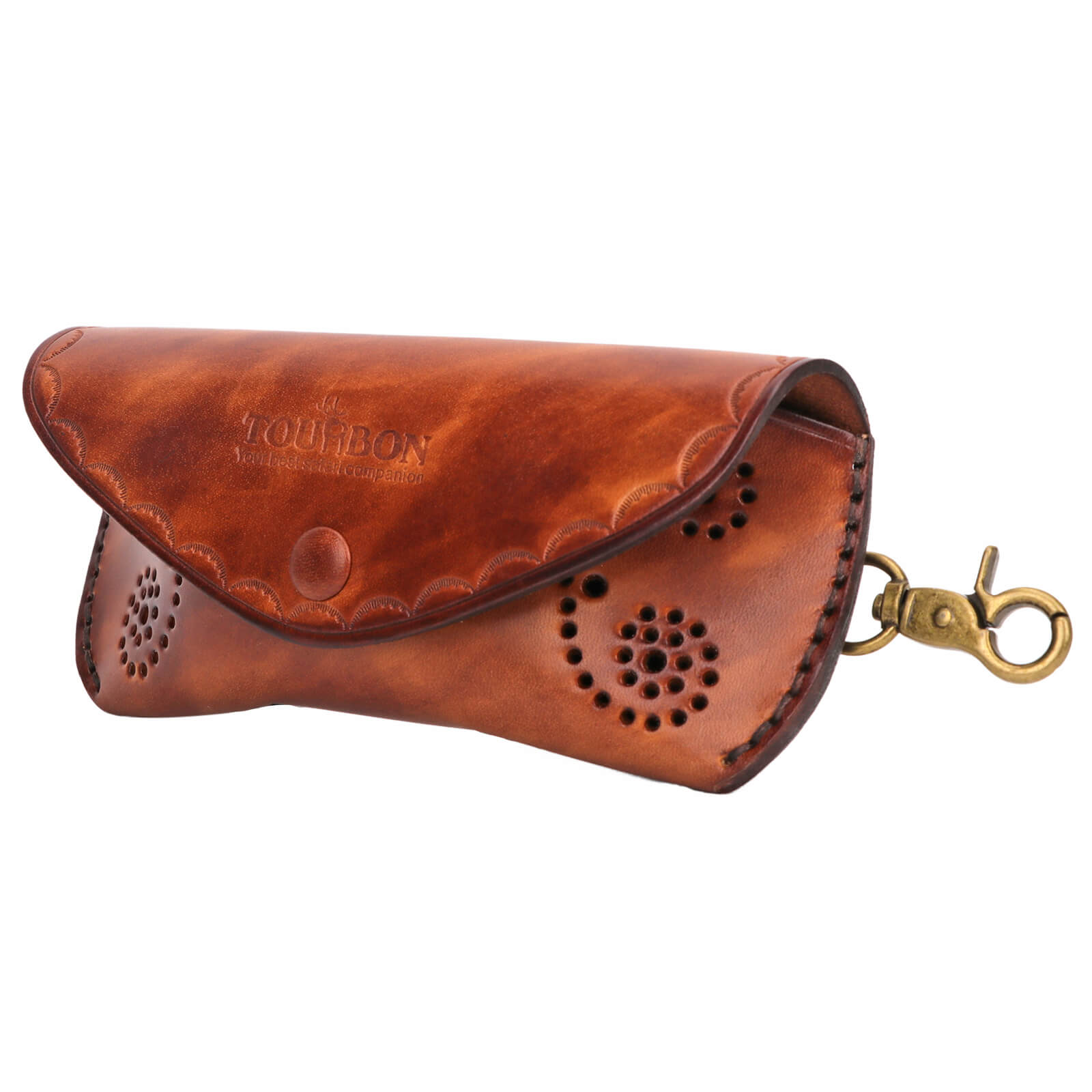 TOURBON Portable Leather Glasses Case W/ Trigger Snap Hook