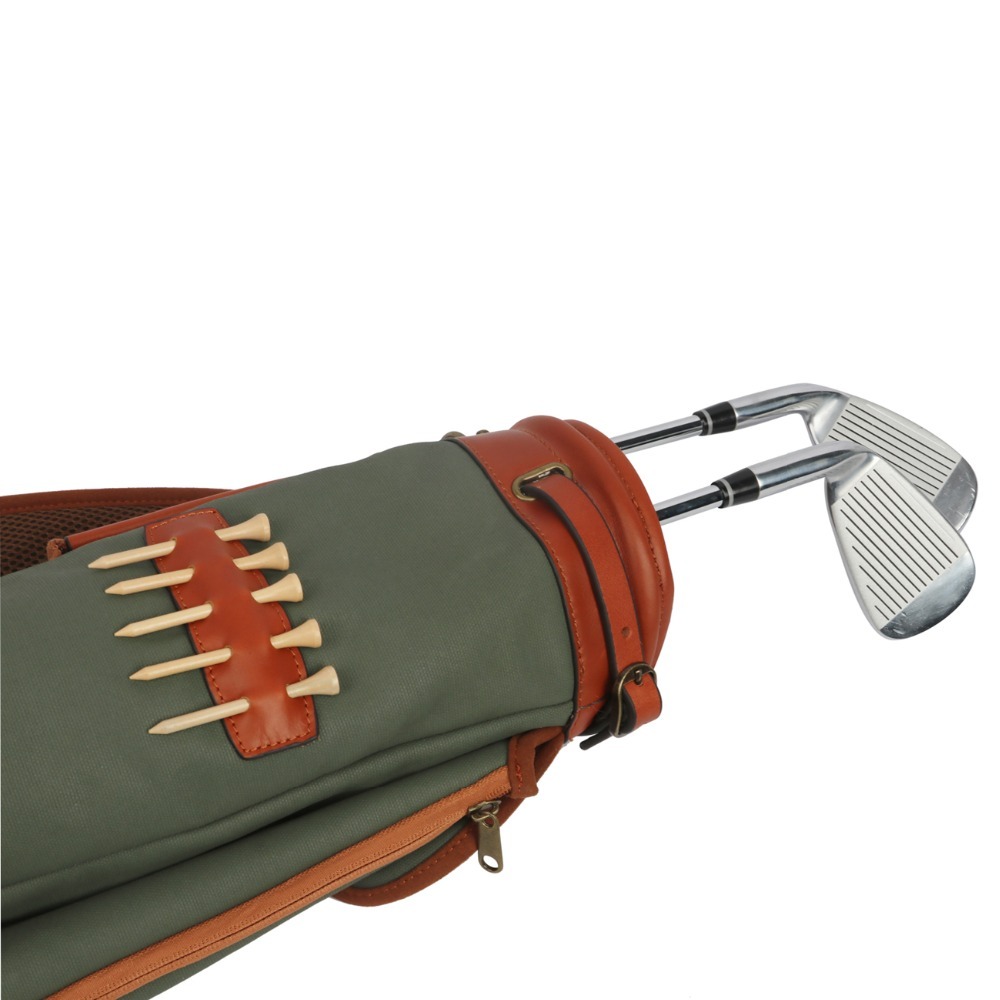 TOURBON Retro Canvas & Leather Golf Club Pencil Bag Green