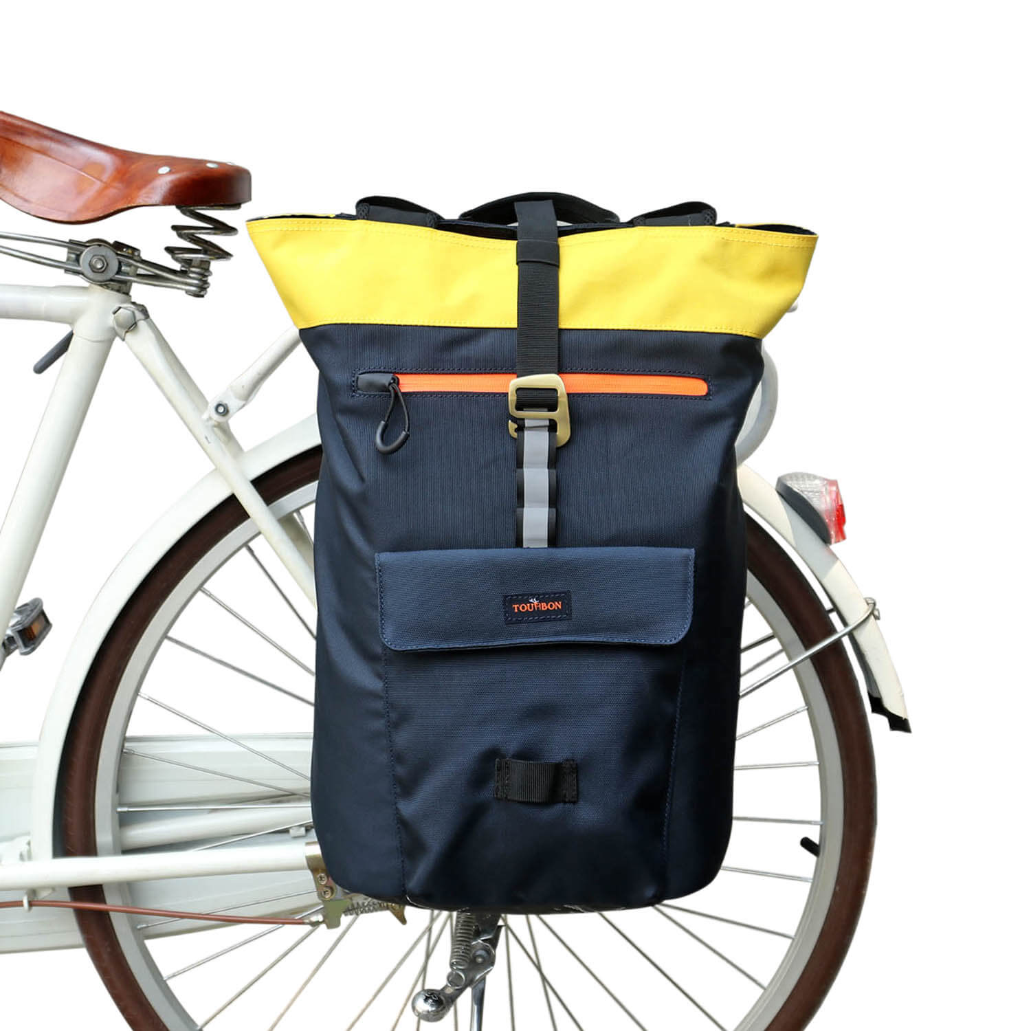 Bike Double Panniers Bag Roll-Up Rear Seat Rack Market Saddle Pack Black-TOURBON 