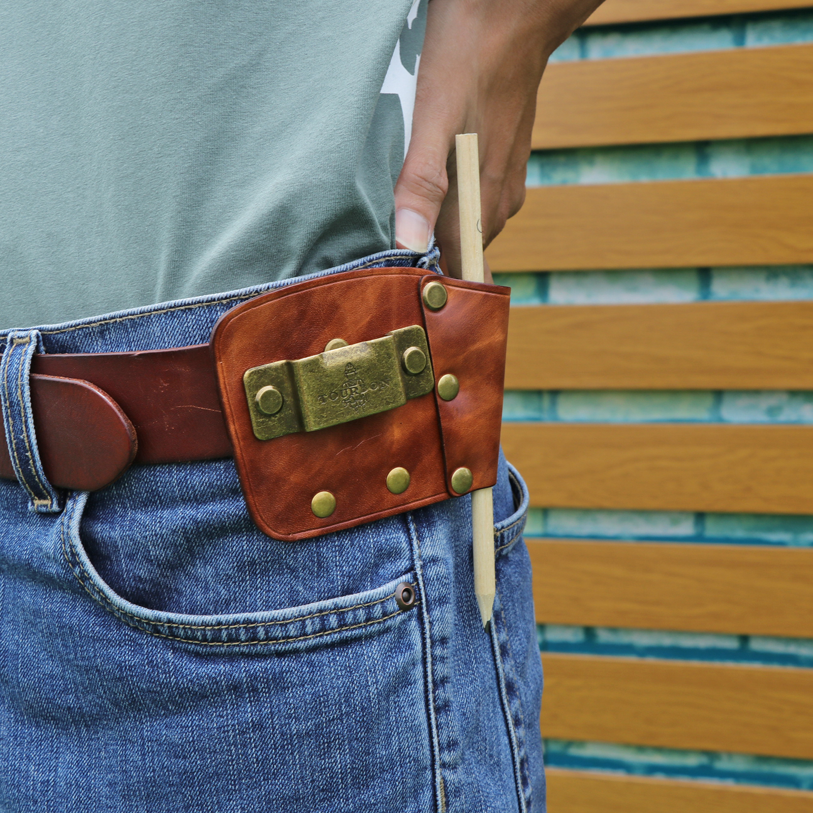 About  TOURBON Leather Tape Measuring Pouch Contractor Pencil Loop Belt Clip on Holster Video Show