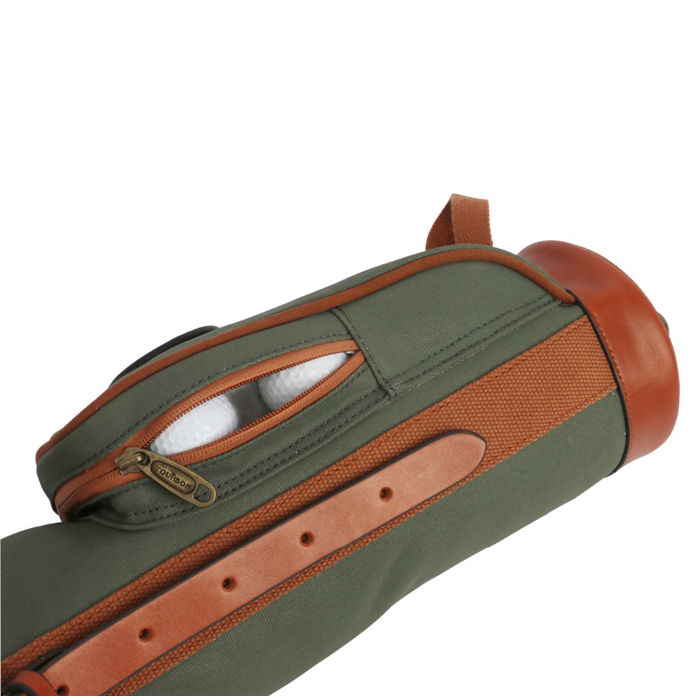 TOURBON Retro Canvas & Leather Golf Club Pencil Bag Green