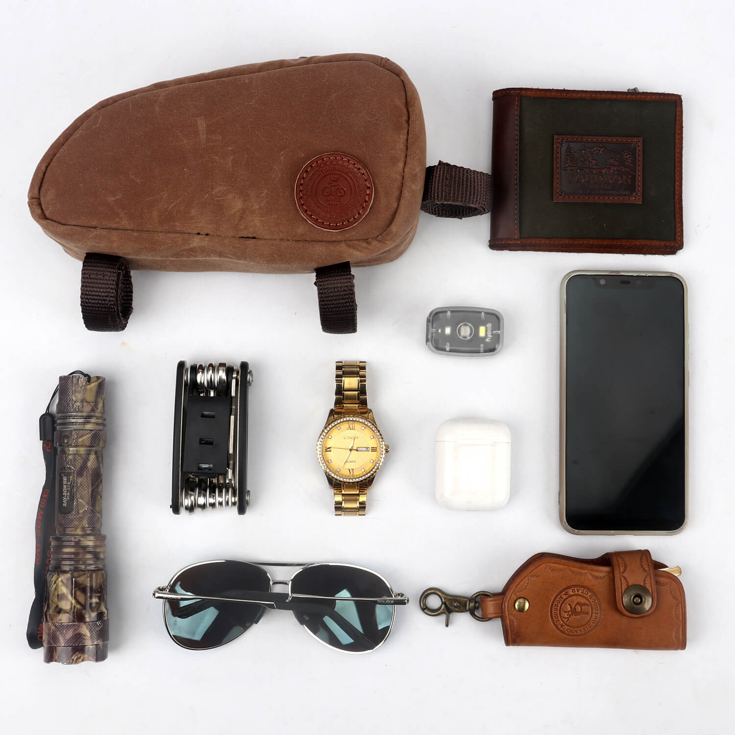 TOURBON Vintage Bicycle Frame Tube Bag Bike Pouch Storage Carrier Waterproof