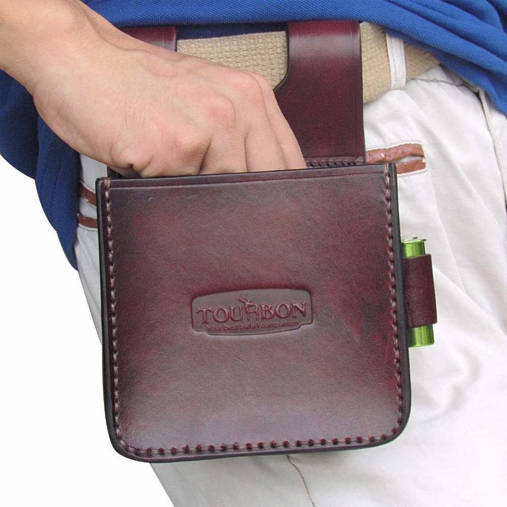 TOURBON Leather Waist Shooting Ammo Bag Shotgun Shell Pouch Holds A
