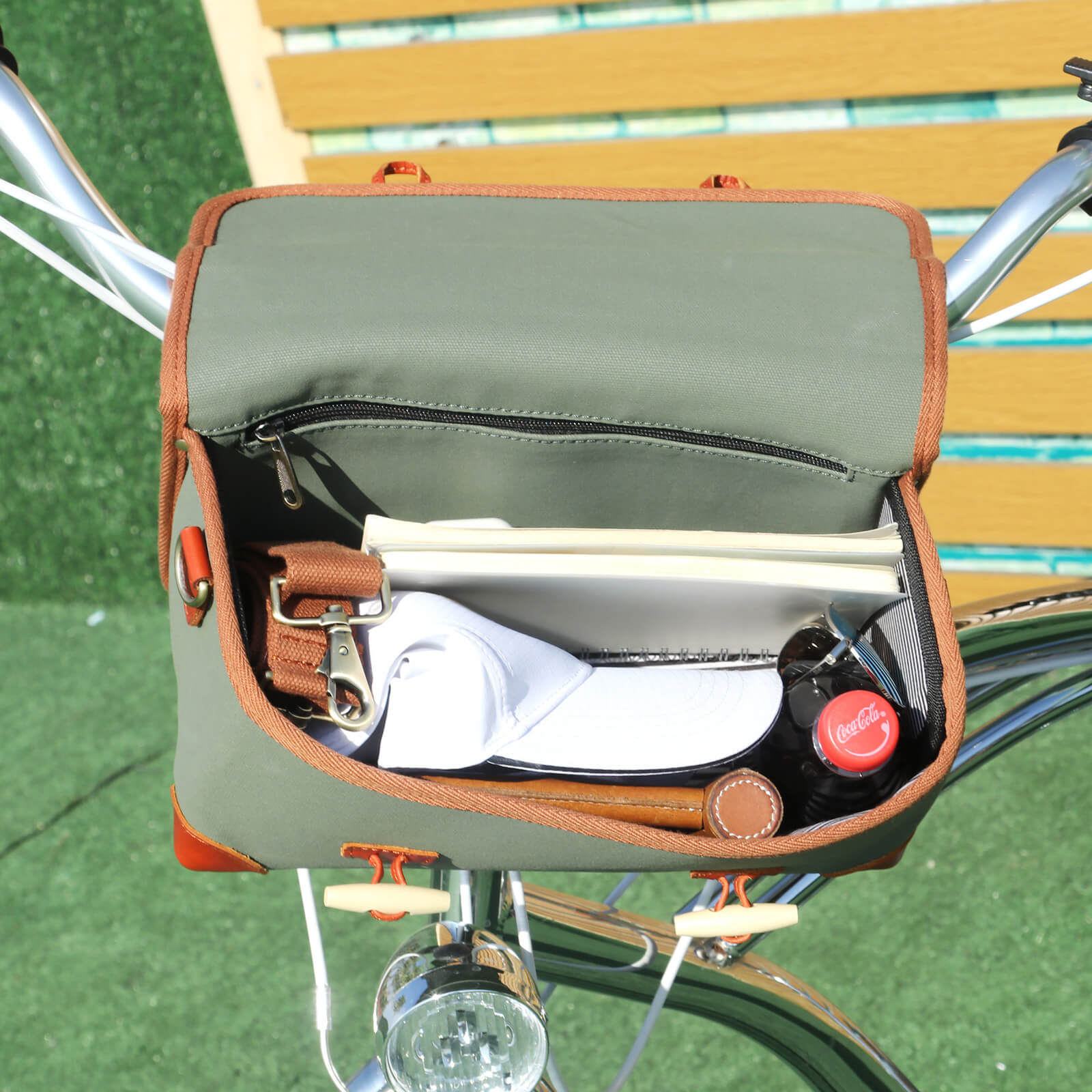 bike handlebar bag green