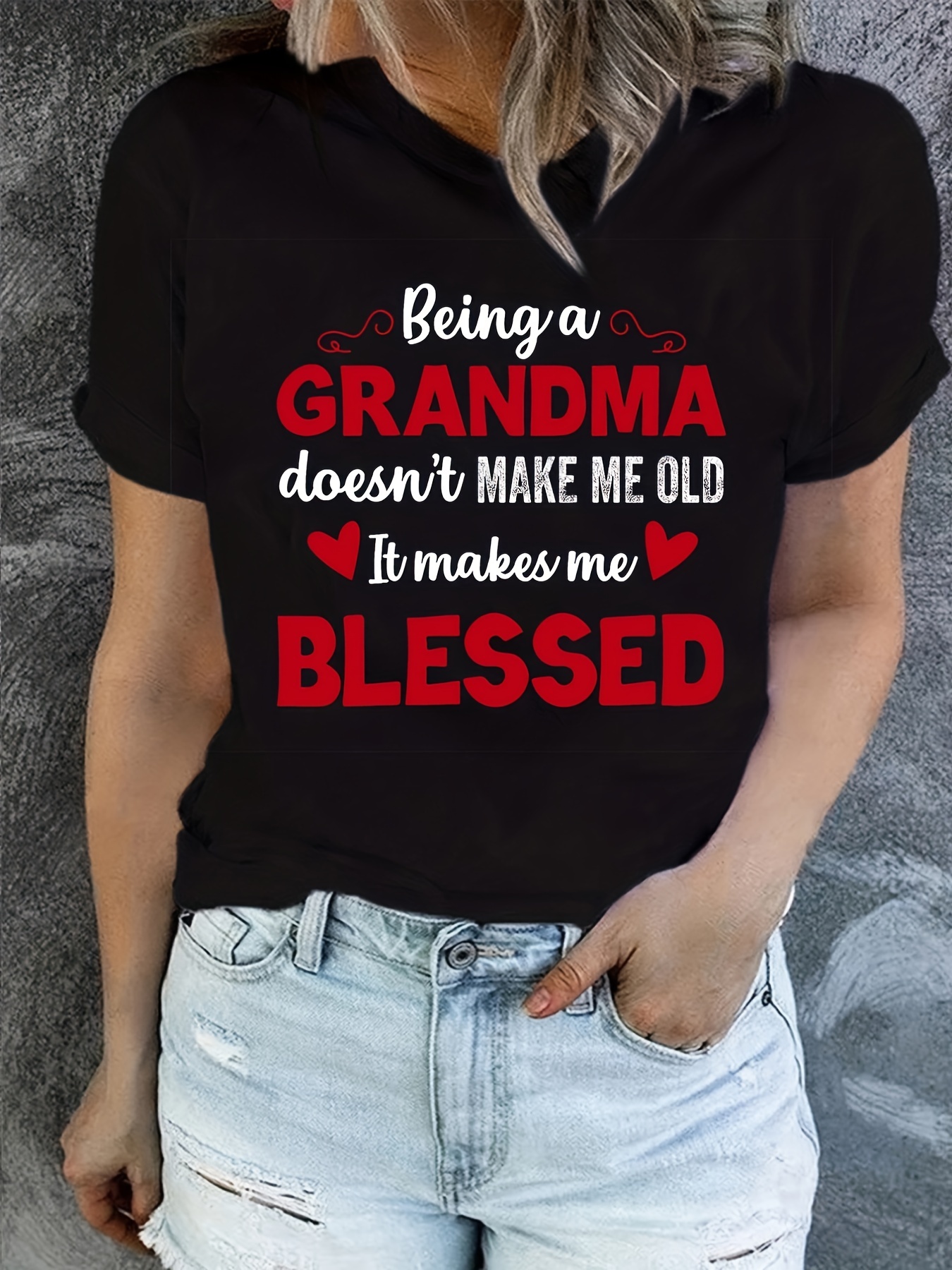  Personalized Blessed Grandma Print T-Shirt 
