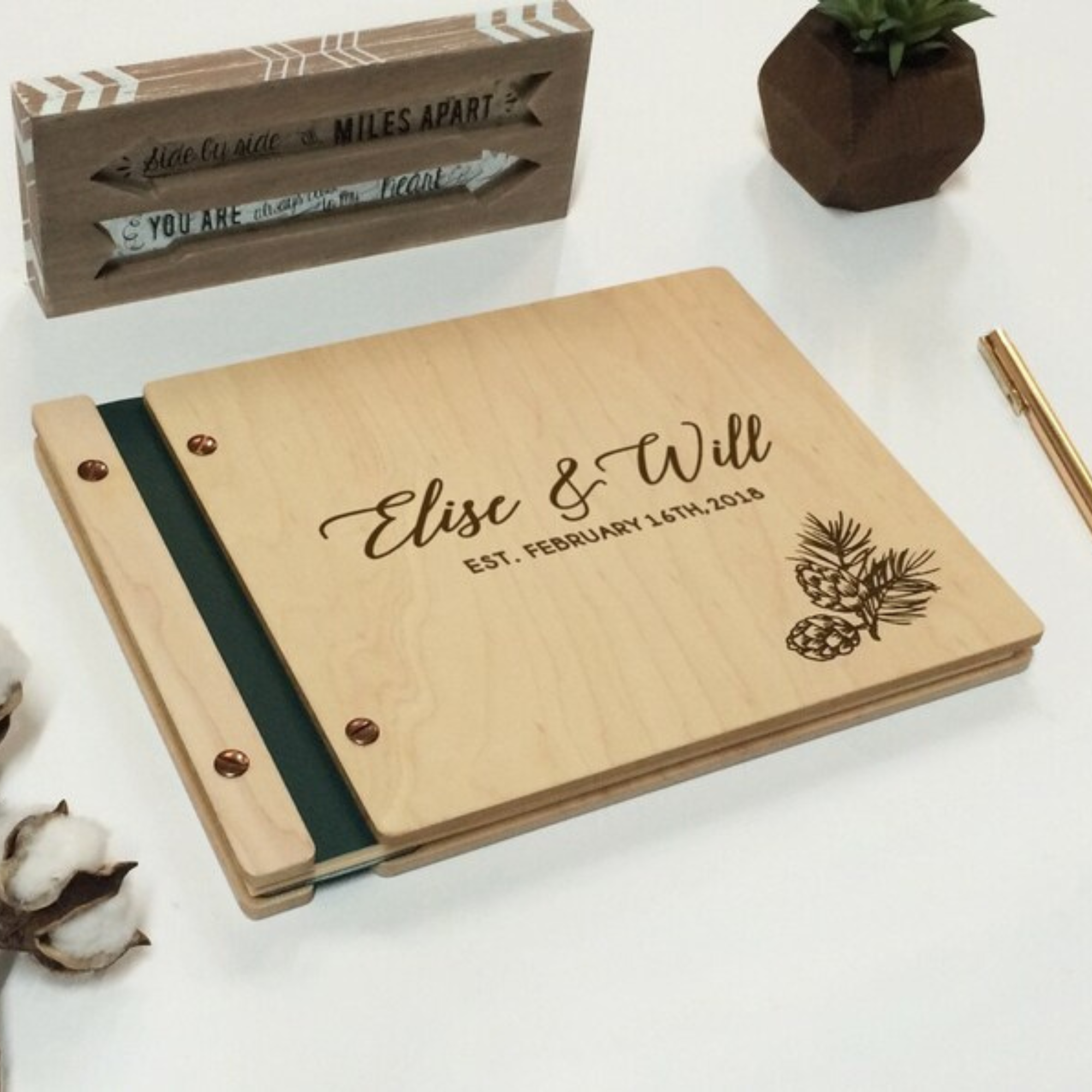 Personalized Wooden Wedding Guest Book for Unique & Love 