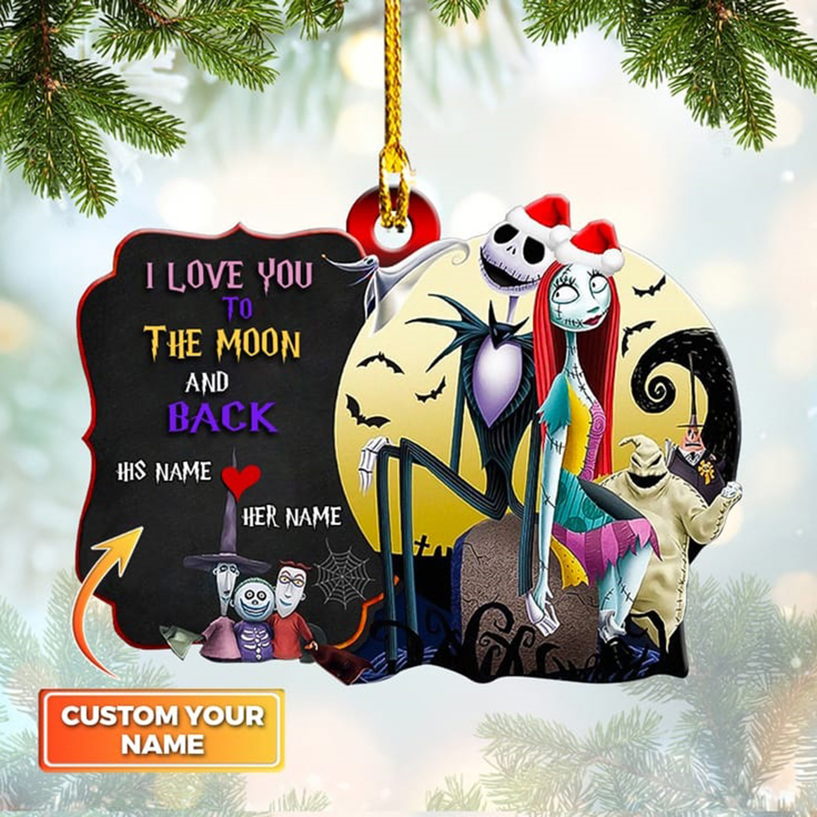 Personalized Halloween Ghost Couple Ornaments with Name, Custom Christmas Tree Skull Decoration