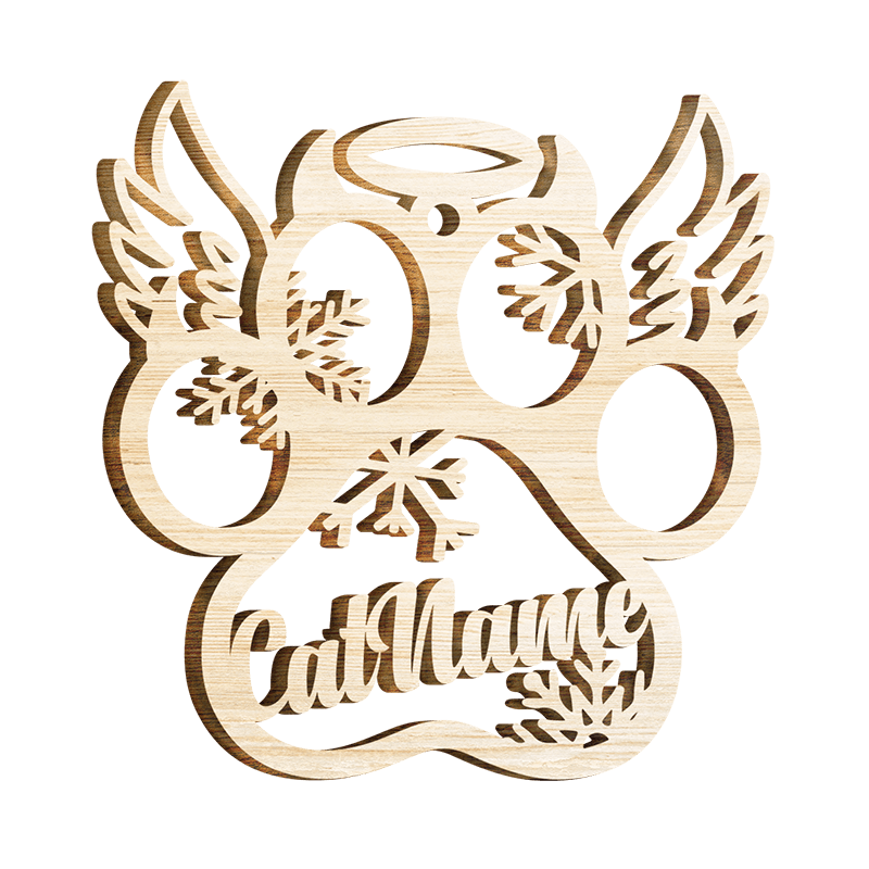 Happy Christmas With Fur Babies - Personalized Custom Paw Shaped Wood Christmas Ornament (Dog, Cat & Angel Wings) - Customized Decoration Gift.