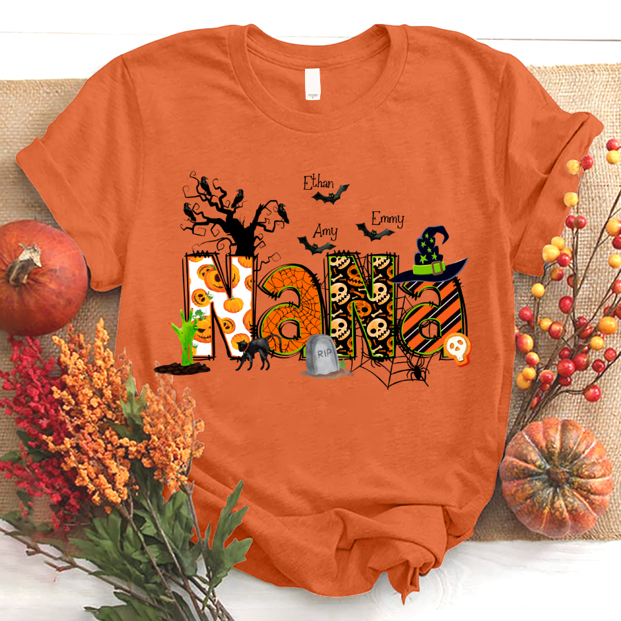 Nana Grandma Bundle Halloween Alphabet Doodle Grandkids T-Shirt