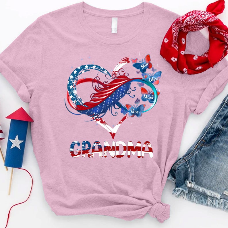 Personalized Grandma And Grandkids Butterfly T-Shirt