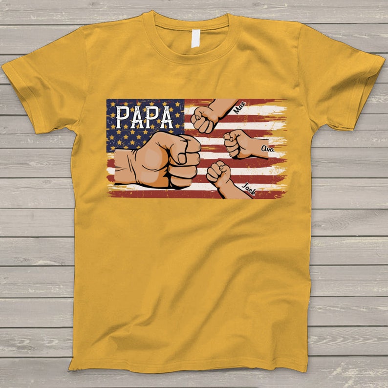 Personalized Papa Shirt, American Flag Grandkids Hands T-Shirt