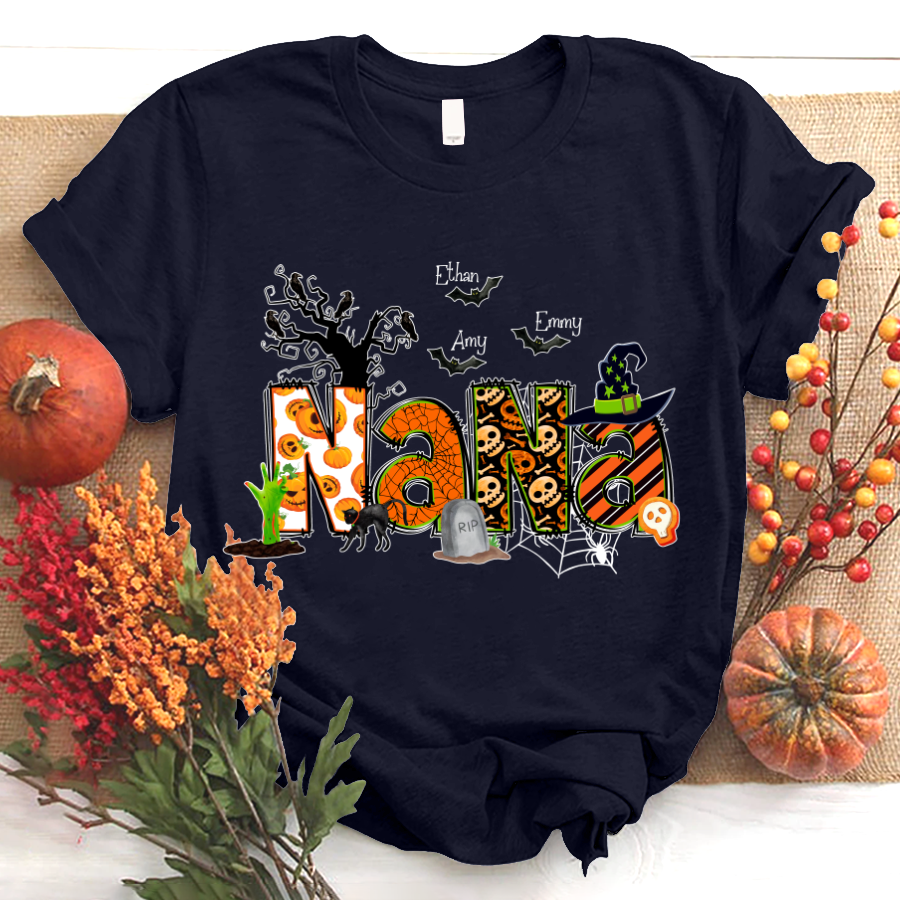 Nana Grandma Bundle Halloween Alphabet Doodle Grandkids T-Shirt