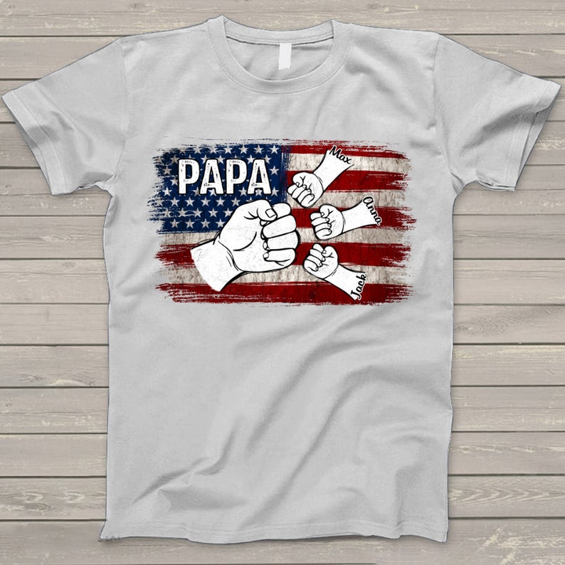 Personalized Papa Shirt, American Flag Grandkids Hands T-Shirt
