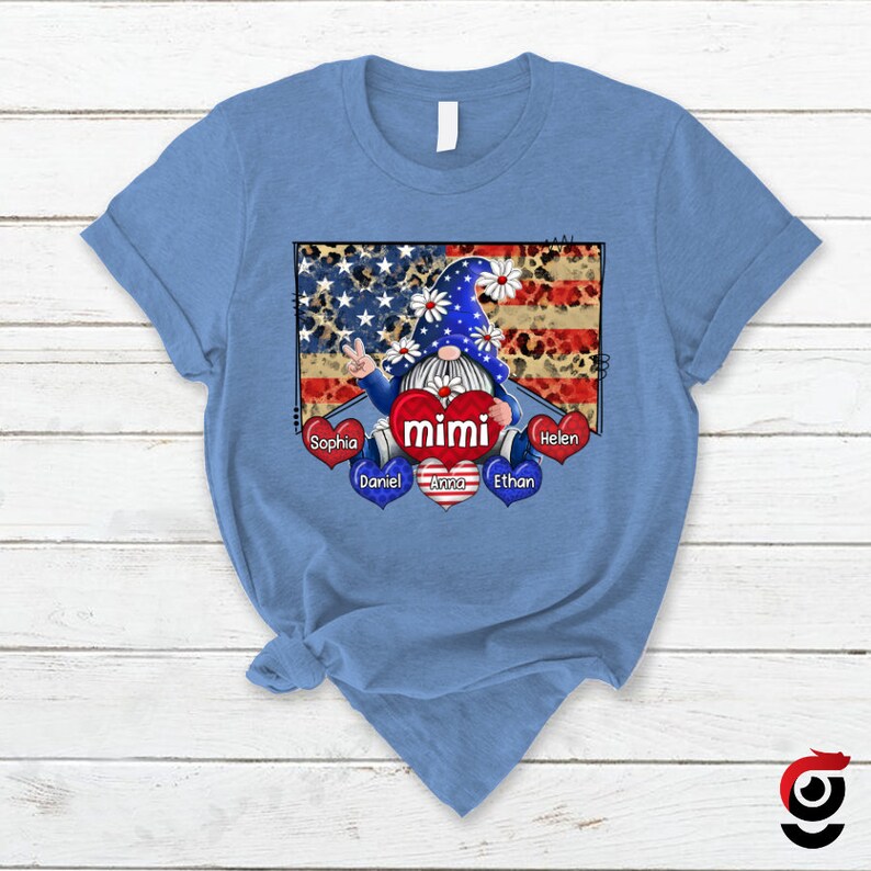 Personalized Grandma Shirt, Custom Mimi Gnomes with grandchild names, Mimi 4th of july Shirt Patriotic Gnomes Pattern Version Tshirt