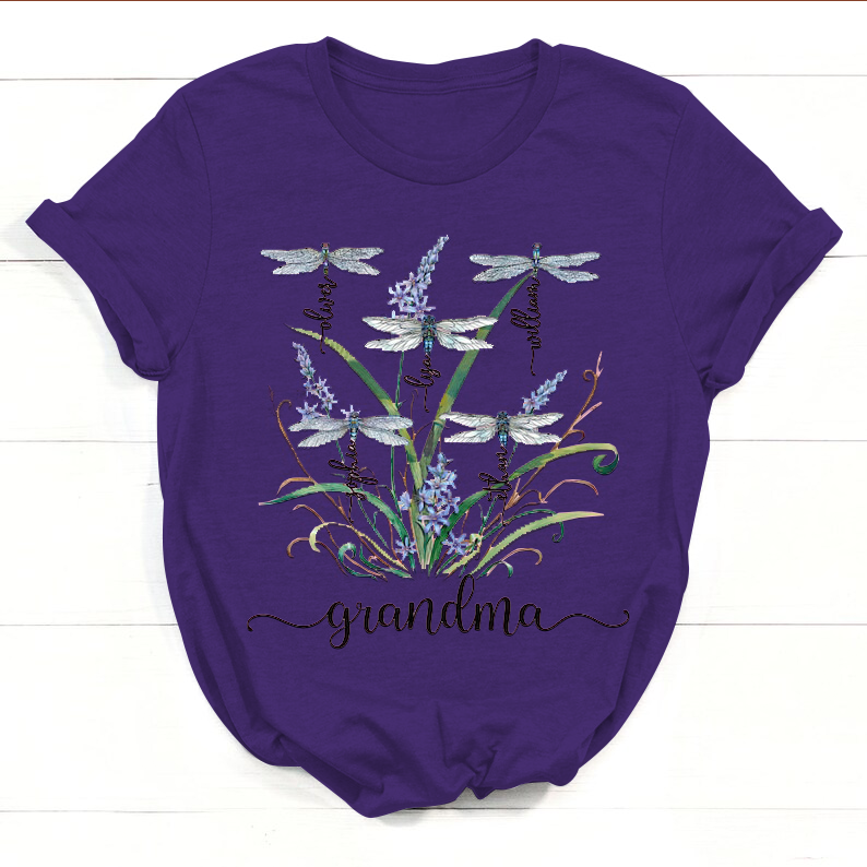 Personalized Nana Dragonfly Shirt, Personalized Grandma With Grandkids Names T-Shirt