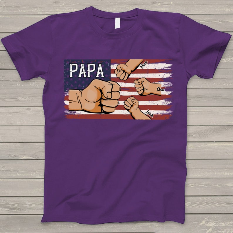 Personalized Papa Shirt, American Flag Grandkids Hands T-Shirt