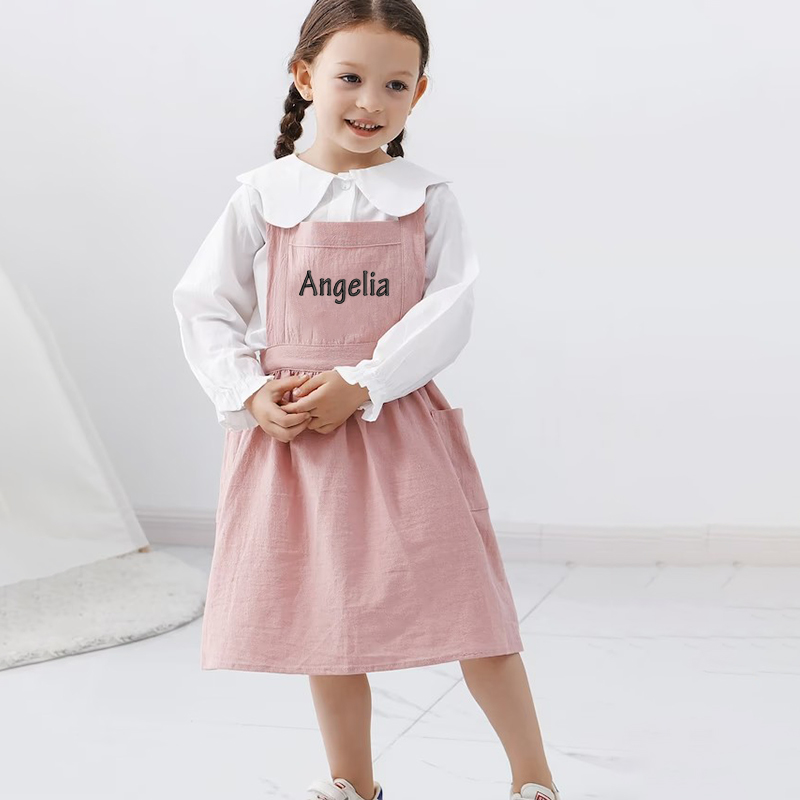 Personalized Embroidery Linen Apron with Pockets for Kid | Apron07