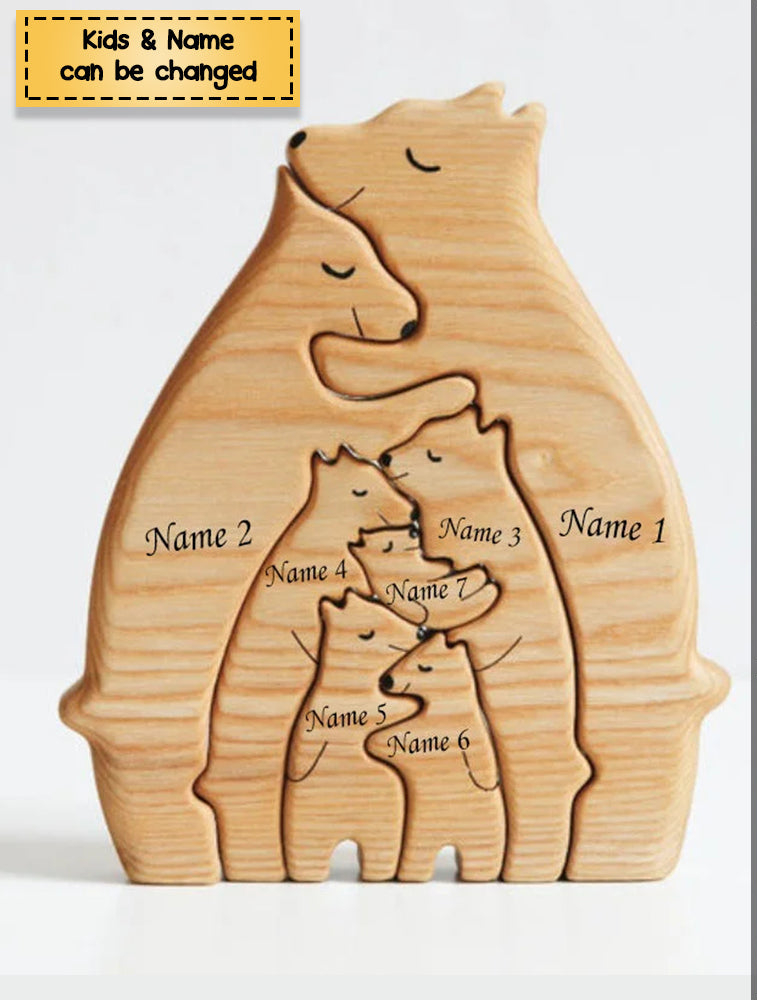 Personalized Bear Family Wooden Art Puzzle, Gift For Family