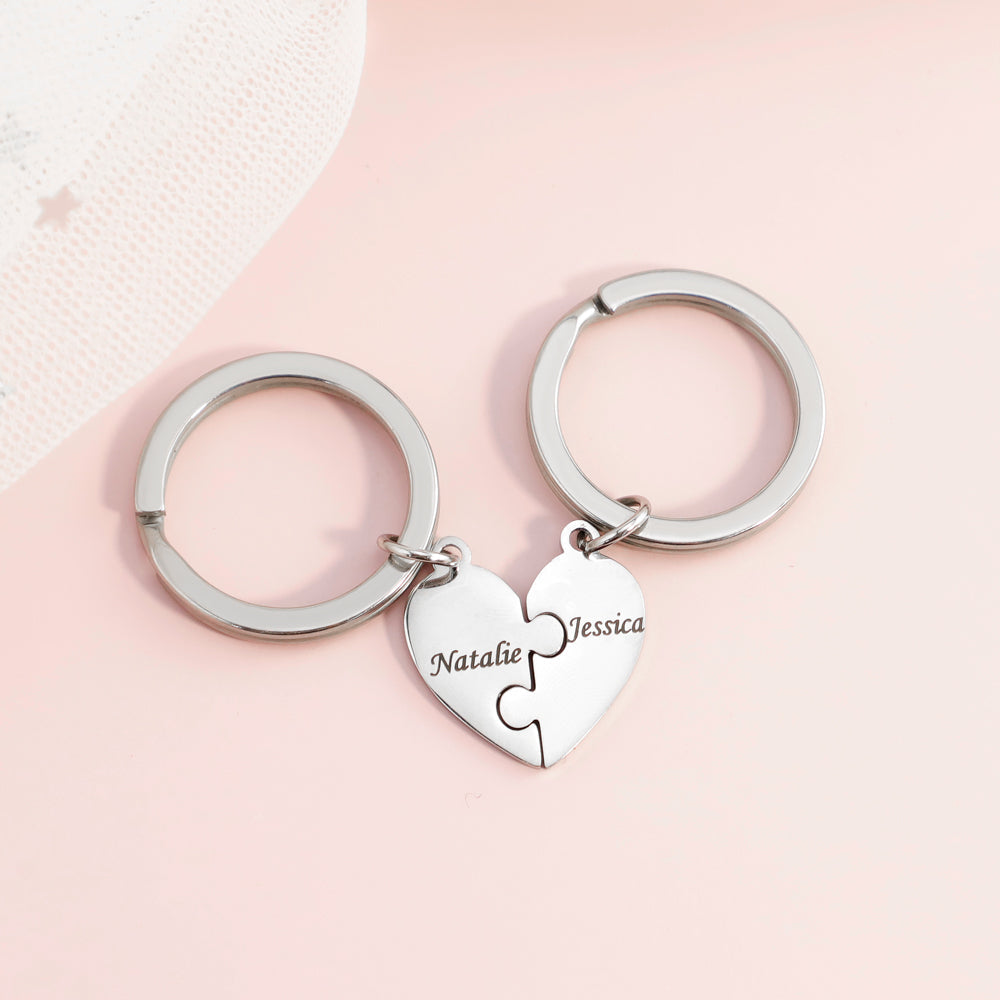 Personalized Heart Puzzle Pieces Necklace or Keychain For Mother's/Father's Day Gift Family/Sibling/BFF Gift 