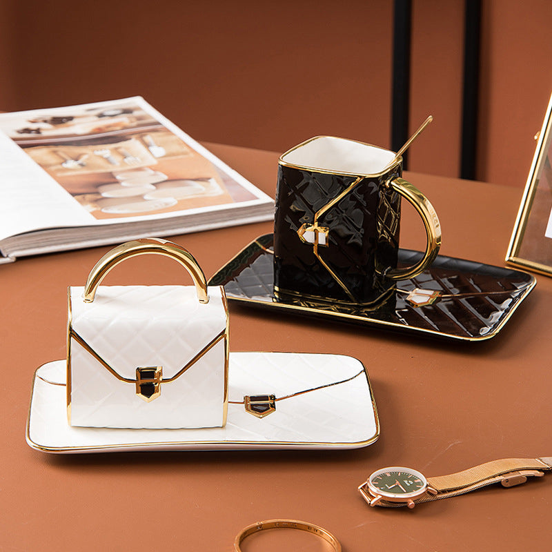 Creative Handbag Shaped Mug with Saucer and Spoon