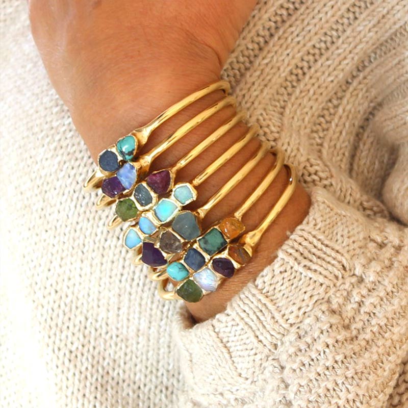 Custom Family Birthstone Raw Crystal Bracelet