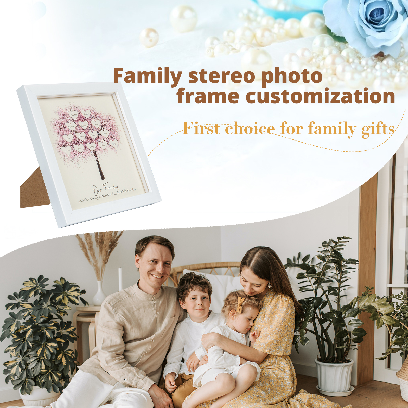 Custom 3 Names Family Tree Frame, Family Tree LED Ligh Picture Frame, Best Gift for Family