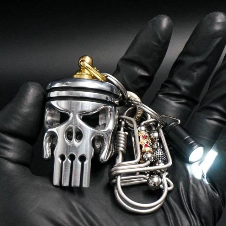 Piston Art Skull Keychain (Pendant/Flashlight/Bottle Opener)
