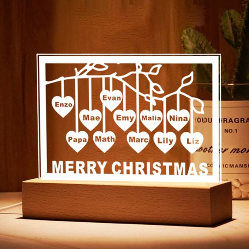 Personalized Family Tree Acrylic Night Light Engraved Names And Text