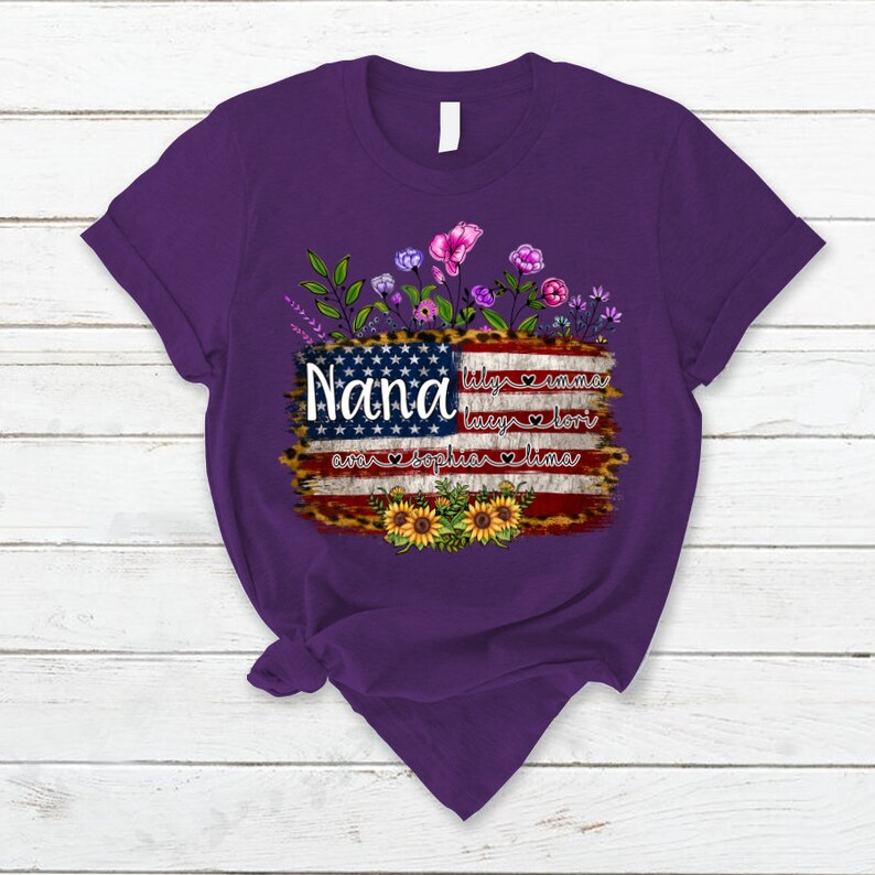 Personalized Grandma Shirt 4th of July Wildflower TShirt America Flag Custom Grandkid names Grandma Independence Day Shirt, Custom child