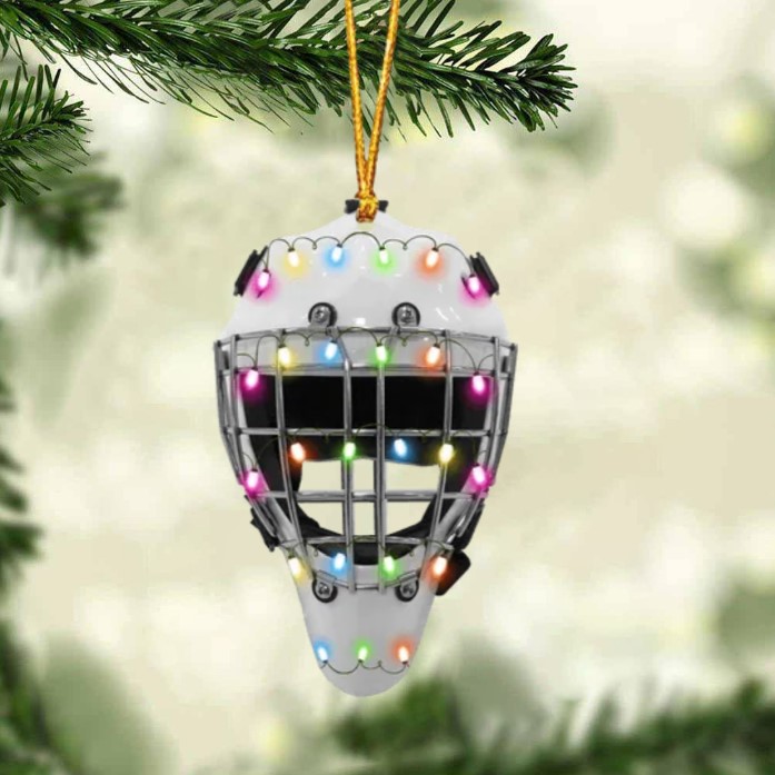 Ice Hockey Helmet With Cage - Personalized Christmas Ornament - Gifts For Ice Hockey Lovers