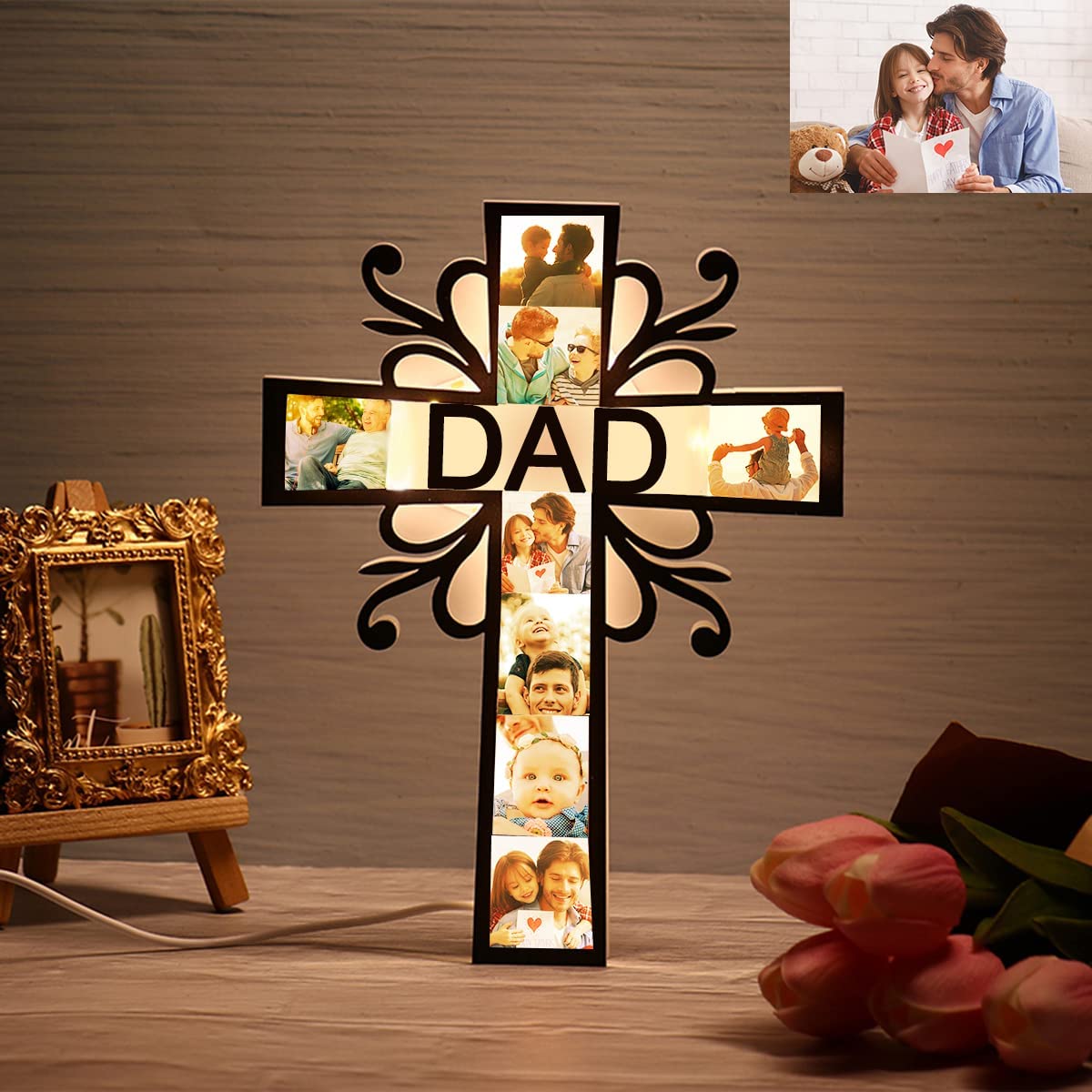 Custom Acrylic Photo Cross Led Light Decoration