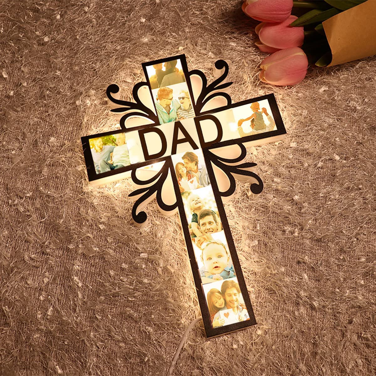 Custom Acrylic Photo Cross Led Light Decoration