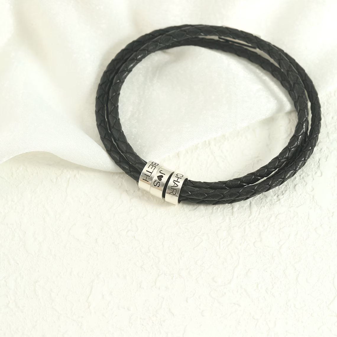 Personalized Name Woven Leather Dad Name Bracelet