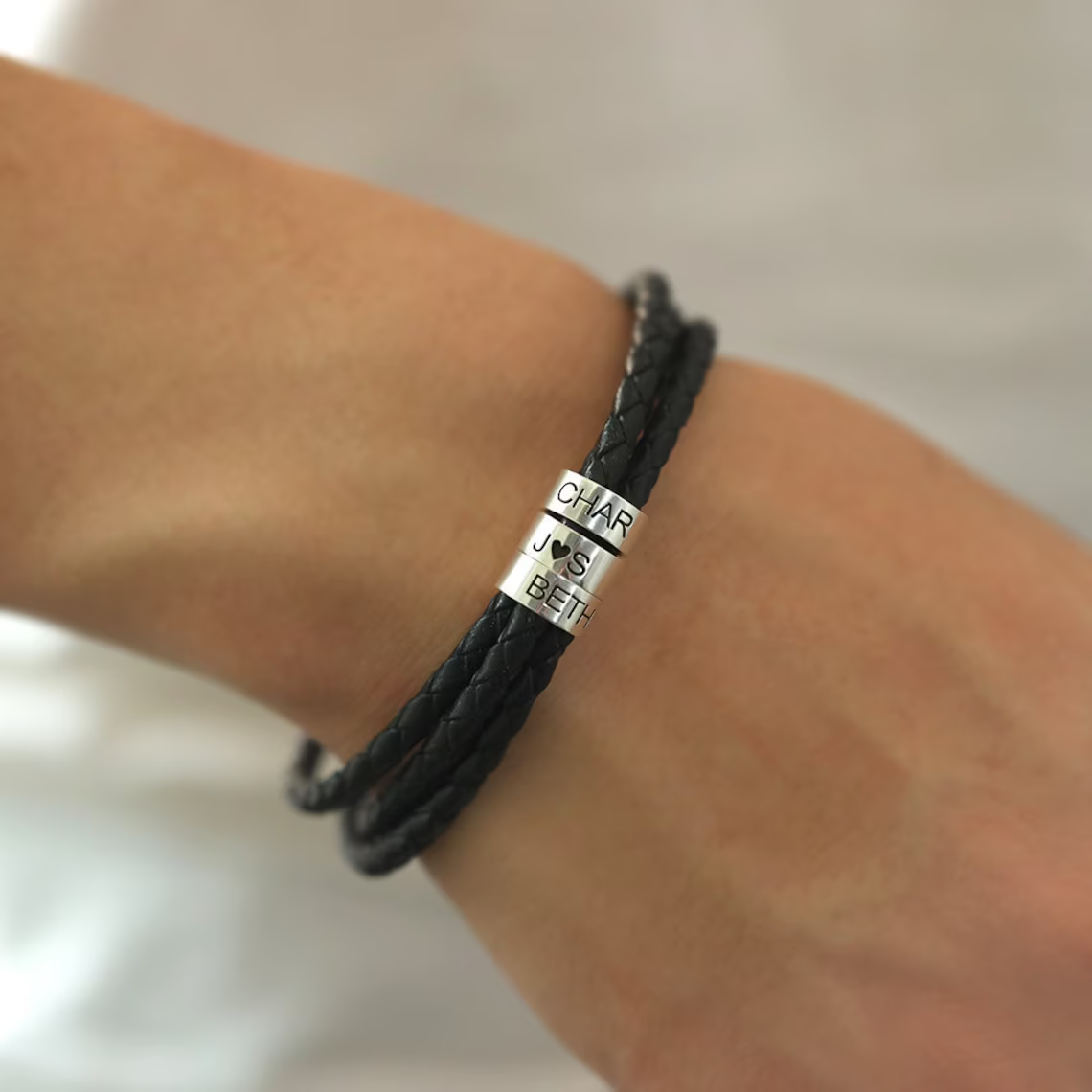 Personalized Name Woven Leather Dad Name Bracelet