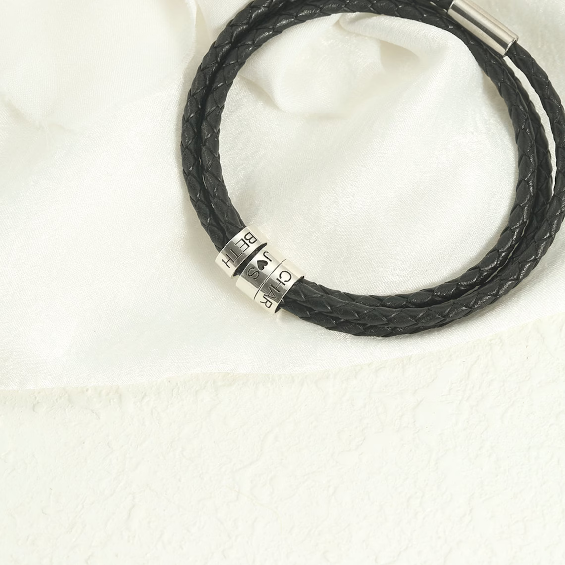 Personalized Name Woven Leather Dad Name Bracelet